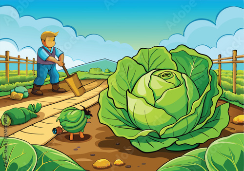 Organic cabbage and artichoke plants thrive in a healthy, natural garden field, showcasing fresh leaves for a vegetarian diet