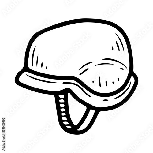 Protective police helmet. Hand drawn doodle vector. Armor head protection. Officer equipment for detaining a criminal. Illustration line art element.