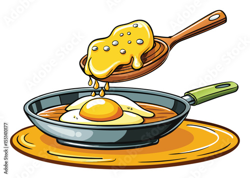 Fried egg in a pan isolated on white, perfect for a healthy breakfast meal