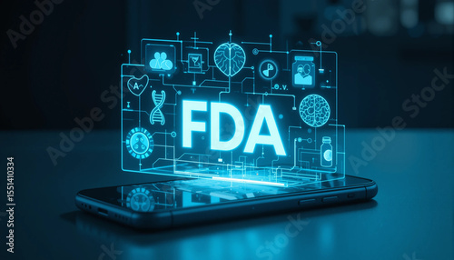 FDA Approved Food and Drug Administration concept. Person using smartphone with FDA icon on virtual screen for Health product standards control system. generative ai