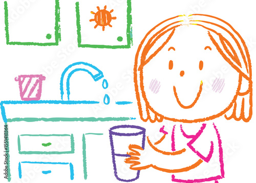 Cartoon girl with a beer mug smiling with happiness