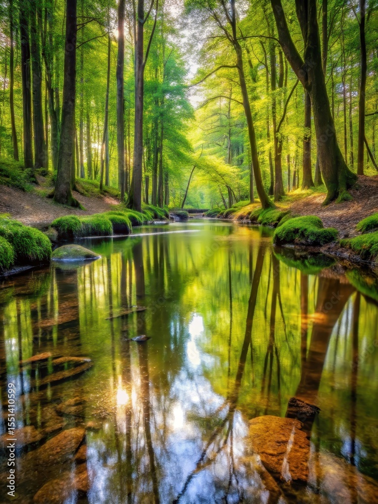 Obraz premium Water flows gently through the forest floor