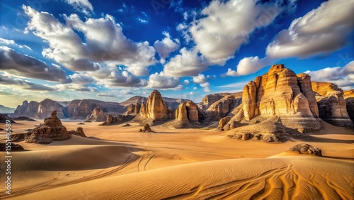 Fototapeta Naklejka Na Ścianę i Meble -  Majestic desert landscape with sand dunes and rocky formations