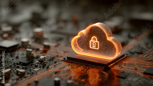 Abstract illustration of cloud security services featuring a stylized cloud icon integrated with a secure padlock, symbolizing data protection and cybersecurity in cloud computing environme 97369401 1