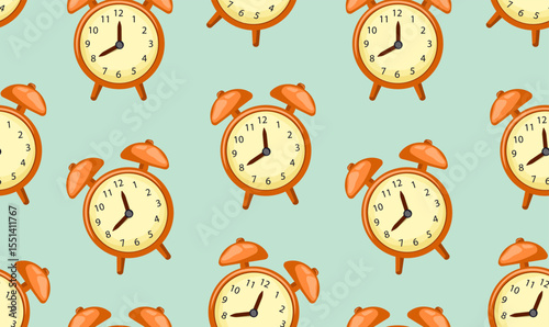 Seamless alarm clock template Vector pattern design for textile, packaging
