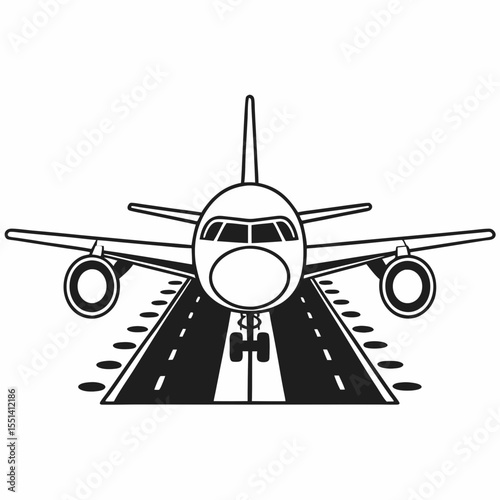 Airplane on Runway A Black and White Vector Illustration of Flight