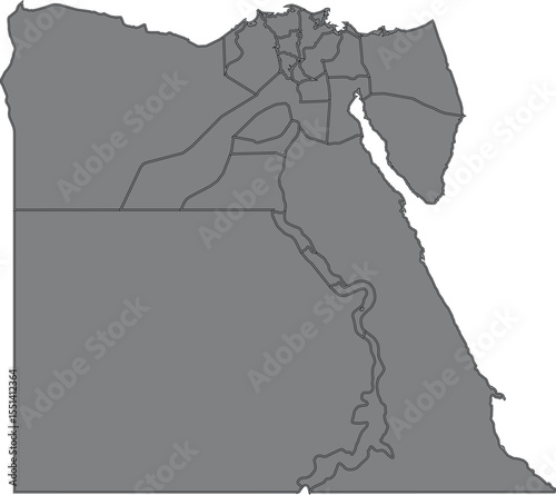 Simple Map of Egypt with Administrative Borders and Internal Region in Grey Colour 