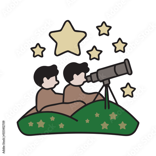 Kids Watching Stars At Night Together