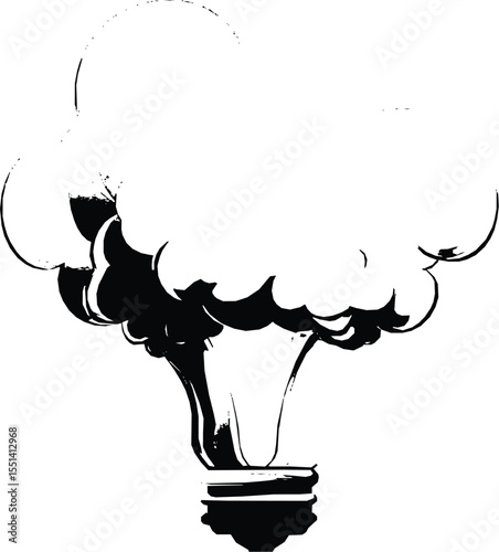 Editable vector silhouette of a lightbulb with a large, expressive top