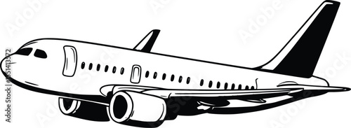 Editable vector silhouette of a passenger airplane in flight