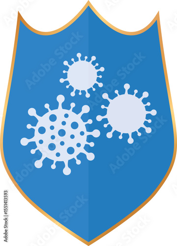 blue shield with abstract virus icon	