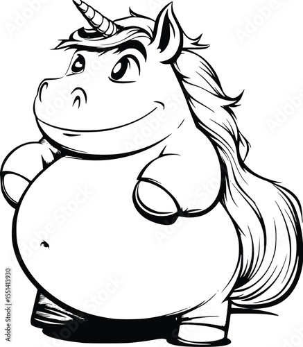 Happy chubby unicorn silhouette illustration, editable vector, whimsical style