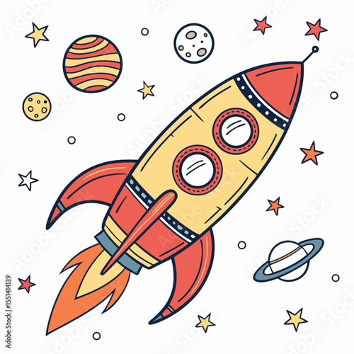 Colorful Rocket Ship in Space cartoon rocket ship