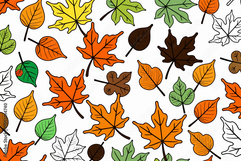 Fototapeta premium Autumn Leaves Pattern-Colorful Fall Foliage-Seamless Background-Seasonal Decor-Maple Leaf Illustration-Nature Inspired Design-Festive Thanksgiving Graphics