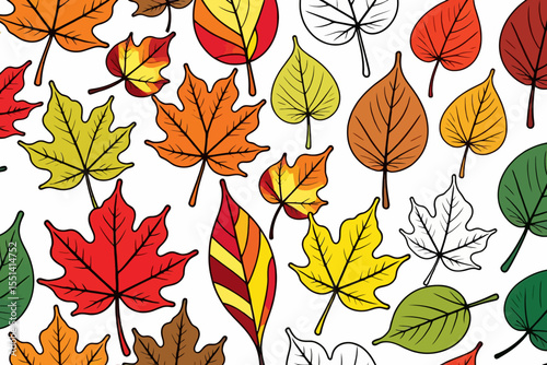 Autumn Leaves Pattern-Colorful Fall Foliage-Seamless Leaf Design-Seasonal Background-Illustration of Maple Oak & Birch Leaves-Festive Autumnal Decor