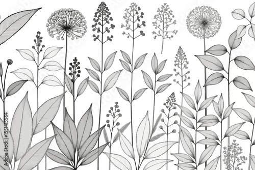 Botanical Line Art Illustration- Delicate Floral Drawings in Black and White- Elegant Plant Design for Art Prints and Home Decor- Minimalist Botanical Artwork