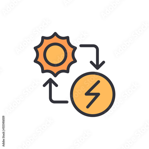Solar Energy Conversion Icon With Arrows On Transparent Background