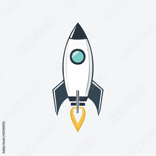Red metal cartoon rocket flying through space, a vector illustration of a toy spaceship launch