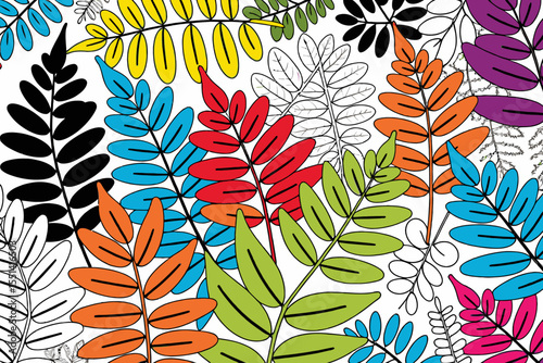 Colorful Leaves Pattern - Abstract Floral Art Background - Vibrant Leaf Design for Fabric Prints & Wall Decor - Nature Inspired Graphic Illustration