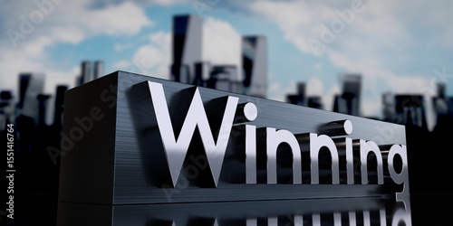 Canvas Print Winning - metal cuboid and skyscrapers - 3D illustration