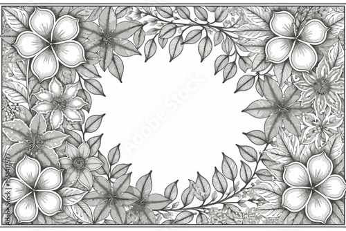 Floral Coloring Page for Adults- Detailed Flower Frame Design- Printable Botanical Illustration- Relaxing Art Therapy- Intricate Leaf and Blossom Pattern