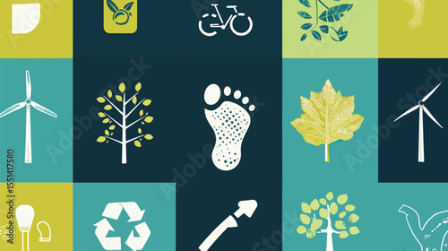 Carbon Footprint and Sustainability Icon Set Reducing Emissions and Climate Action, Climate Change