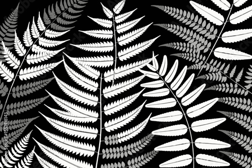 Monochrome Fern Pattern - Abstract Botanical Design - Black and White Nature Art - Modern Leaf Illustration - Elegant Fern Frond Background - Graphic Plant Print