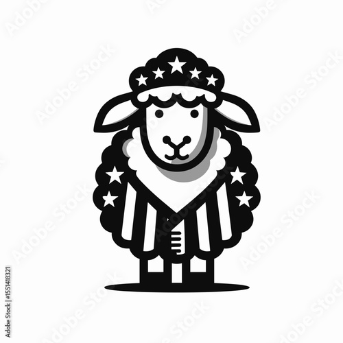 Sheep wear american patriotic costume. Dabbing Independence Day 4th of July Flag Patriotism Usa Funny Clipart Line Art Vector Illustration. Farm animal dons attire festive wooly friend.