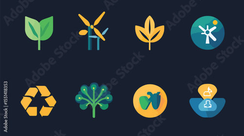 Carbon Footprint and Sustainability Icon Set Reducing Emissions and Climate Action, Climate Change