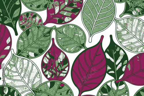 Vibrant Leaf Pattern-Colorful Botanical Design-Detailed Veins and Textures-Nature Inspired Art-Modern Leaf Illustration-Eye Catching Background-Floral Artwork-Intricate Leaf Design