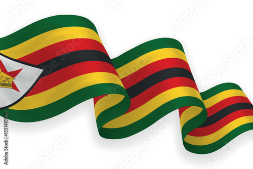 Zimbabwe national flag waving on white background