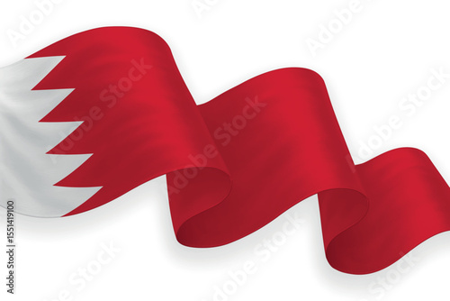 Bahrain national flag waving on white background