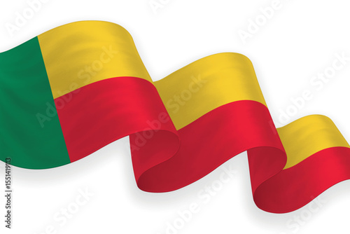 Benin national flag waving on white background