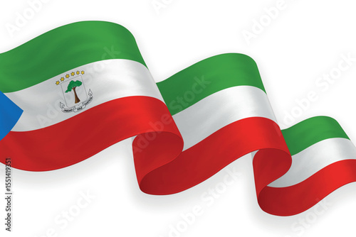 Equatorial Guinea national flag waving on white background