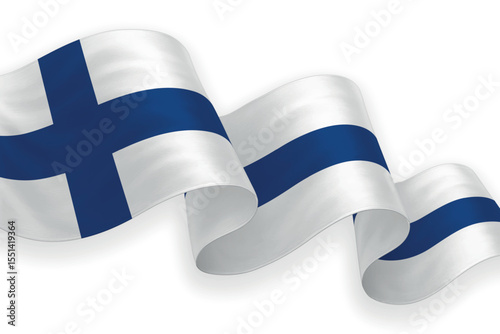 Finland national flag waving on white background