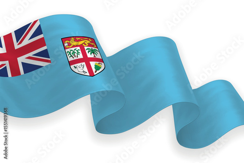 Fiji national flag waving on white background