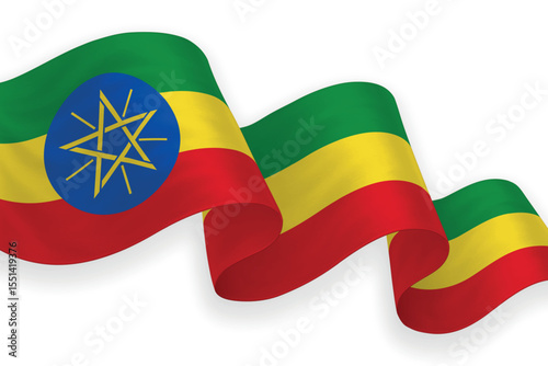 Ethiopia national flag waving on white background