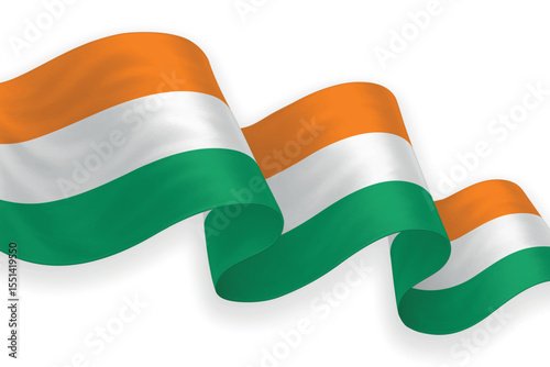 Ivory Coast national flag waving on white background