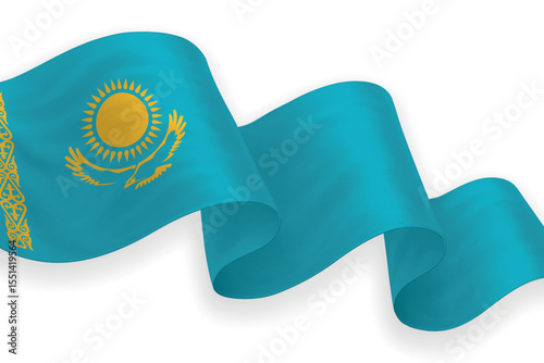 Kazakhstan national flag waving on white background