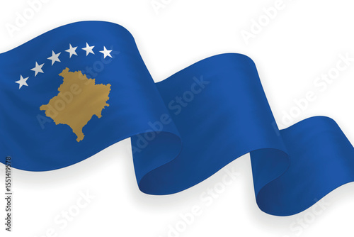 Kosovo national flag waving on white background