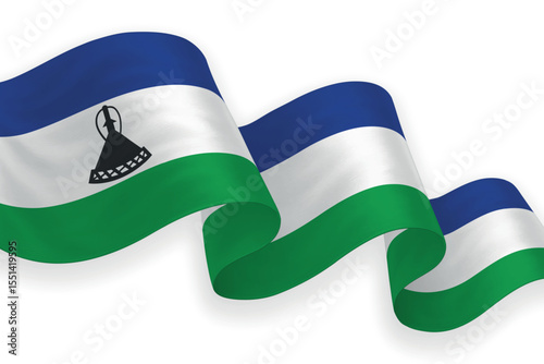 Lesotho national flag waving on white background