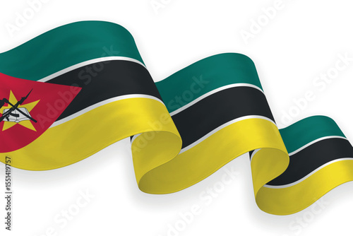 Mozambique national flag waving on white background