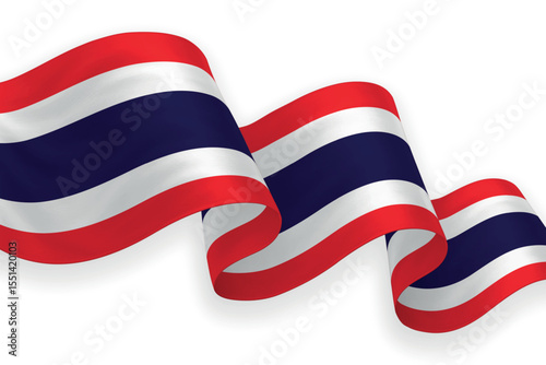 Thailand national flag waving on white background