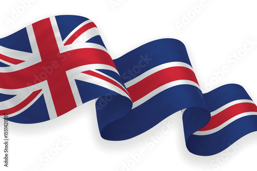 United Kingdom national flag waving on white background