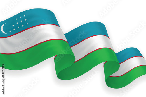 Uzbekistan national flag waving on white background