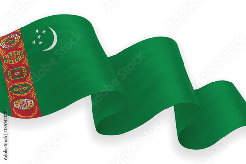 Turkmenistan national flag waving on white background