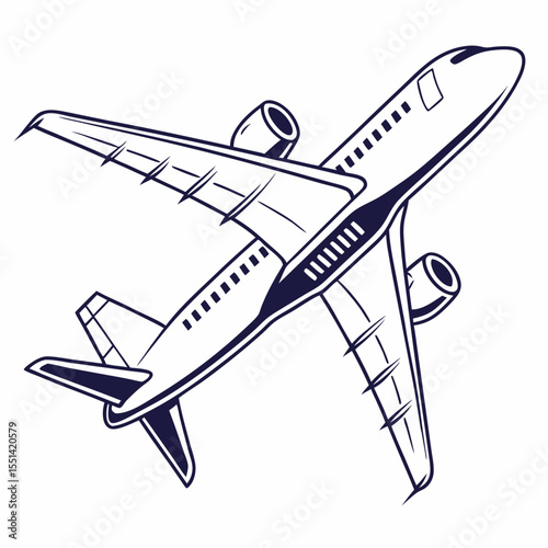 Stylized Airplane Illustration Commercial Jet with Engines and Tail Fins