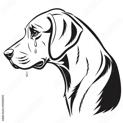 Melancholic Canine Companion A Black and White Depiction of a Sad Dog Head with Tears Reflecting Loneliness
