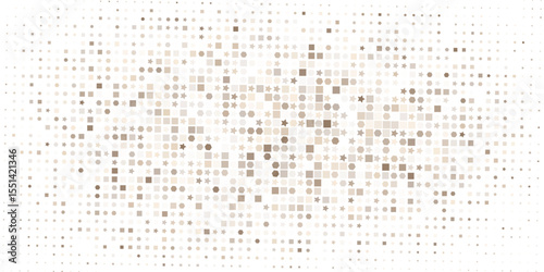 brown dots, star and geometric halftone pattern on white background. Linear halftone background. Vector illustration isolated on white background. vector