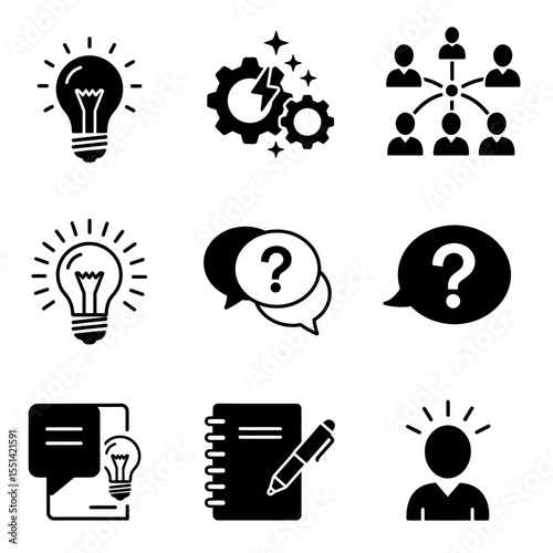artificial intelligence icon set in line style, machine learning, smart robotic and cloud computing network digital AI technology: internet, solving, algorithm, vector illustration